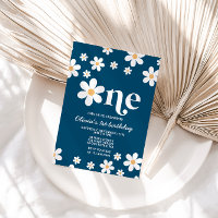 Retro Daisy One Floral 1st Birthday Invitation