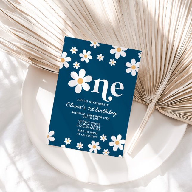 Retro Daisy One Floral 1st Birthday Invitation (Creator Uploaded)