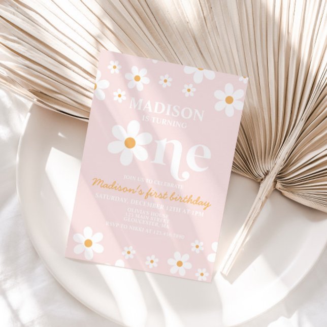 Retro Daisy One Floral 1st Birthday Invitation (Creator Uploaded)