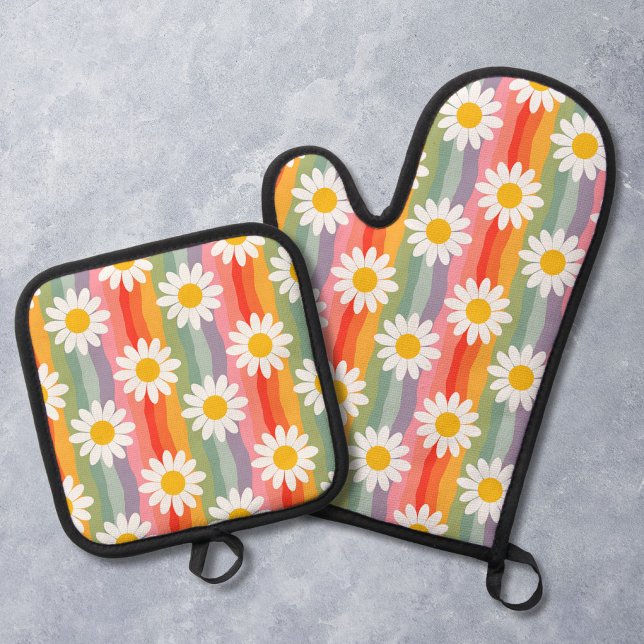 Retro Daisy Oven Mitt & Pot Holder Set (Creator Uploaded)