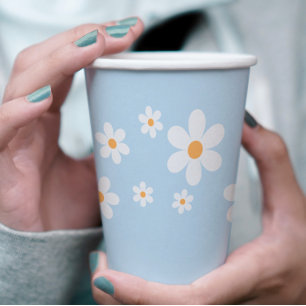 Retro Daisy pale blue Baby Shower Paper Cups
