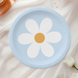 Retro daisy pale blue boho paper plates<br><div class="desc">Retro inspired baby shower plates with 70's style daisies and boho fonts and colours.</div>