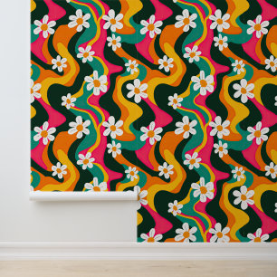Retro Daisy Pattern Colourful 70s Hippie Wallpaper