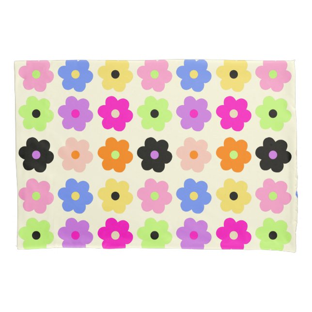 Retro Daisy Pattern Colourful Minimalist Floral Pillowcase (Front)