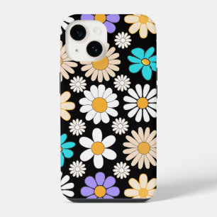 Retro Daisy Pattern Simple.01. Black BG iPhone 14 Case