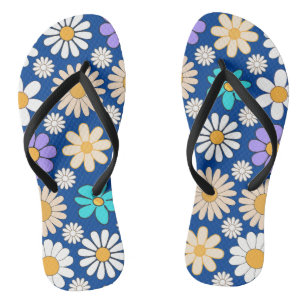 Retro Daisy Pattern Simple.01. Blue BG Thongs