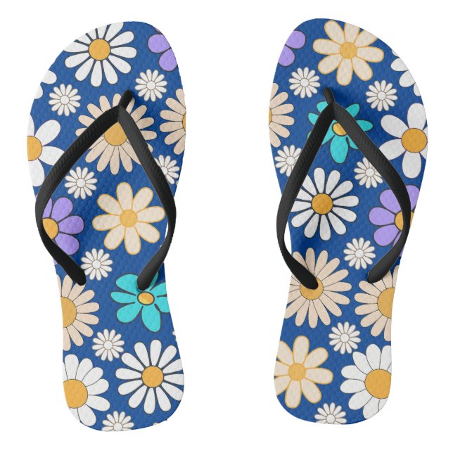 Retro Daisy Pattern Simple.01. Blue BG Thongs (Footbed)