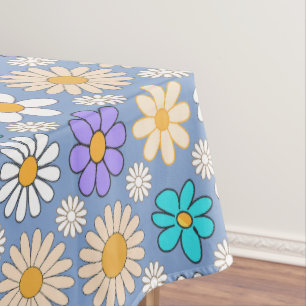 Retro Daisy Pattern Simple.01. L Blue BG Tablecloth