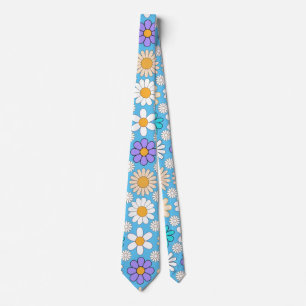 Retro Daisy Pattern Simple.01. L Blue BG Tie