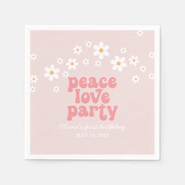 Retro Daisy Peace Love Party Birthday Napkin (Front)