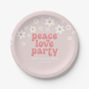 Retro Daisy Peace Love Party Birthday Paper Plate