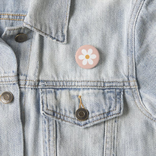 Retro daisy pink boho 3 cm round badge