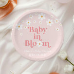 Retro Daisy Pink boho Baby in Bloom Baby Shower Paper Plate<br><div class="desc">Baby in Bloom! Retro inspired daisy baby shower plates with 70's style daisies and boho fonts and colours.</div>