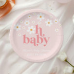 Retro Daisy Pink boho Baby Shower Paper Plate<br><div class="desc">Oh Baby! Retro inspired daisy baby shower plates with 70's style daisies and boho fonts and colours.</div>