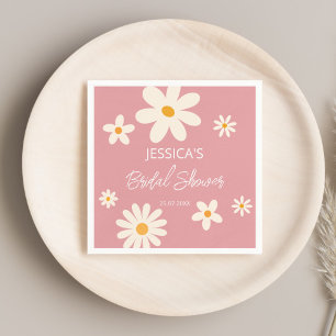 Retro daisy pink boho desert pink bridal shower napkin