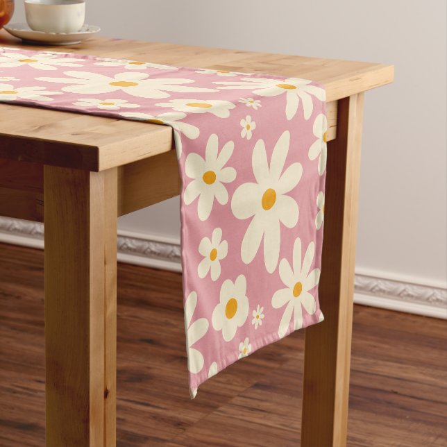 Retro daisy pink boho desert pink short table runner (In Situ)