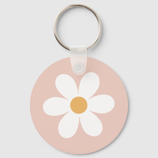 Retro daisy pink boho key ring (Front)