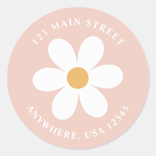 Retro daisy pink boho return address label (Front)