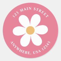 Retro daisy pink boho return address label