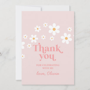 Retro Daisy Pink boho thank you favour Invitation