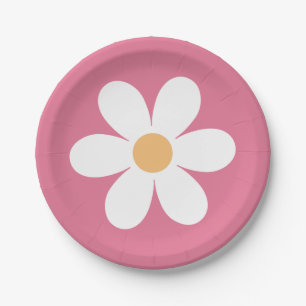 Retro Daisy Pink Classic Paper Plate