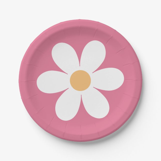 Retro Daisy Pink Classic Paper Plate (Front)