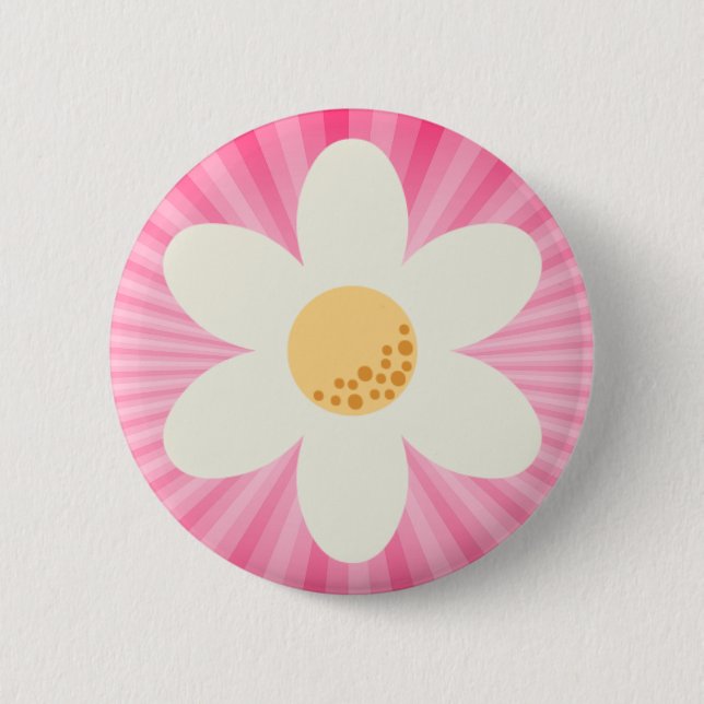 Retro Daisy Pink Sunburst Button – Groovy Boho 1st (Front)