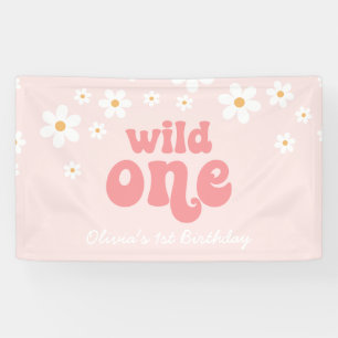 Retro Daisy Pink Wild One 1st Birthday Banner