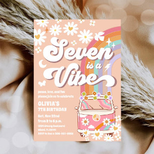 Retro Daisy Rainbow Birthday Invitation