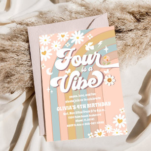Retro Daisy Rainbow Birthday Invitation