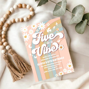 Retro Daisy Rainbow Birthday Invitation