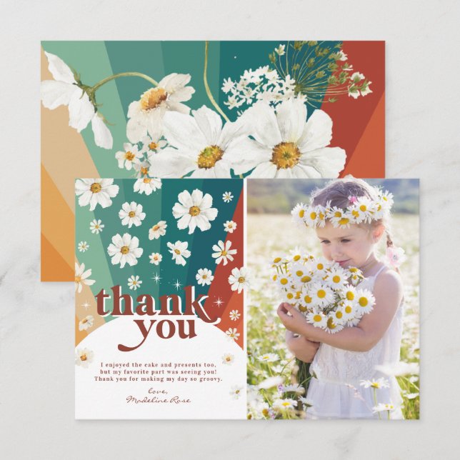 Retro Daisy Rainbow Birthday Thank You (Front/Back)