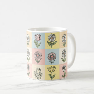 Retro daisy Red Pink Aqua Blue Floral Birthday par Coffee Mug
