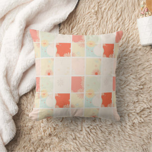 Retro daisy Red Pink Aqua Blue Floral Birthday par Cushion