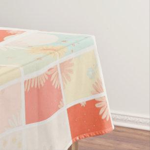 Retro daisy Red Pink Aqua Blue Floral Birthday par Tablecloth