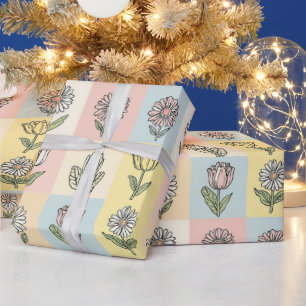 Retro daisy Red Pink Aqua Blue Floral Birthday par Wrapping Paper