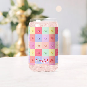 Retro daisy Red Pink Blue Flowers pattern Birthday Can Glass