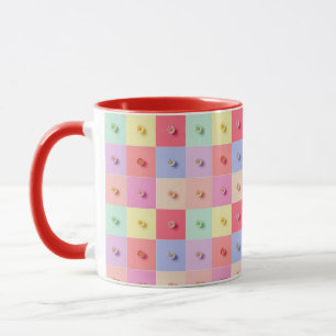 Retro daisy Red Pink Blue Flowers pattern Birthday Mug