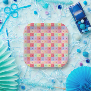 Retro daisy Red Pink Blue Flowers pattern Birthday Paper Plate
