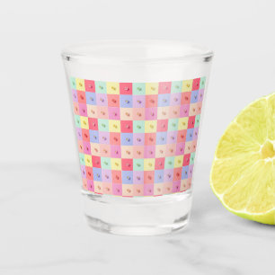 Retro daisy Red Pink Blue Flowers pattern Birthday Shot Glass