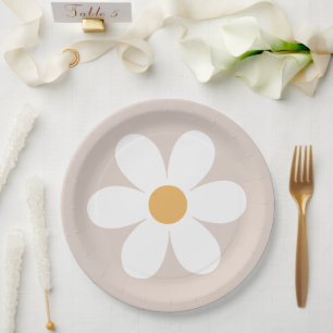 Retro daisy tan pink boho paper plates