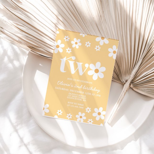 Retro Daisy Two Floral 2nd Birthday Invitation (Creator Uploaded)