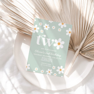 Retro Daisy Two Floral 2nd Birthday Invitation