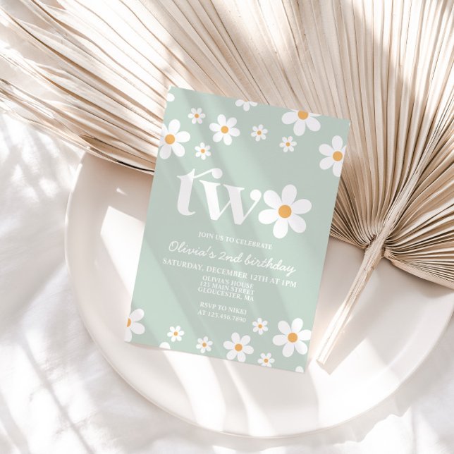 Retro Daisy Two Floral 2nd Birthday Invitation (Creator Uploaded)