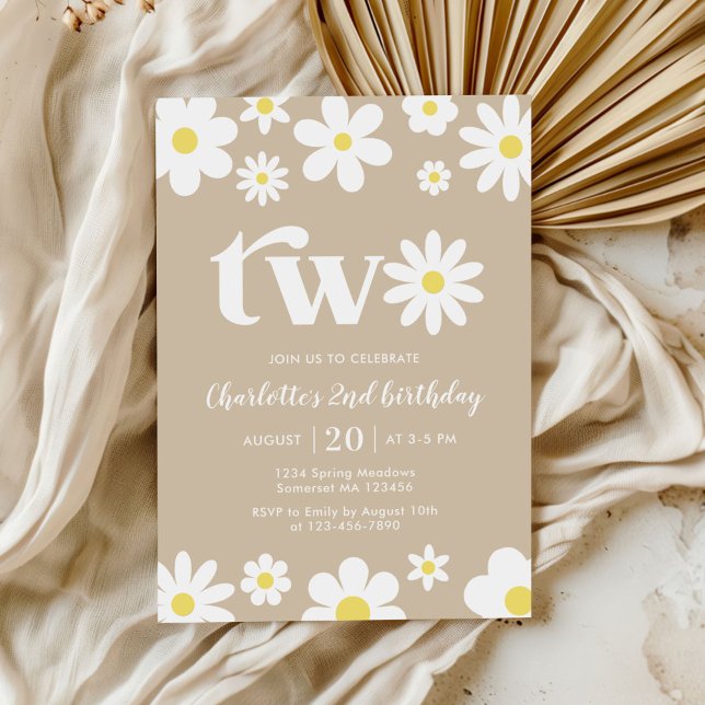 Retro Daisy Two Floral 2nd Birthday Invitation (Creator Uploaded)