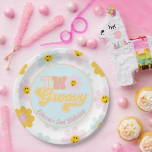 Retro Daisy Two Groovy Birthday Custom Paper Plate