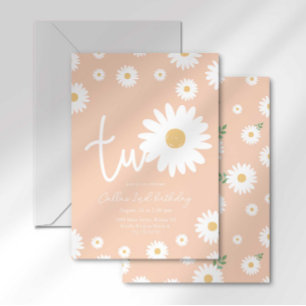 Retro Daisy Two Groovy Second Birthday Invitation