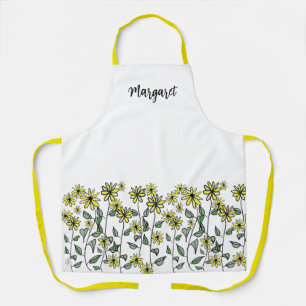 Retro Daisy Wildflowers Hand-Drawn Boho Summer Apron
