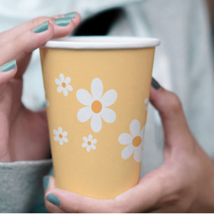 Retro Daisy yellow boho Baby Shower Paper Cups