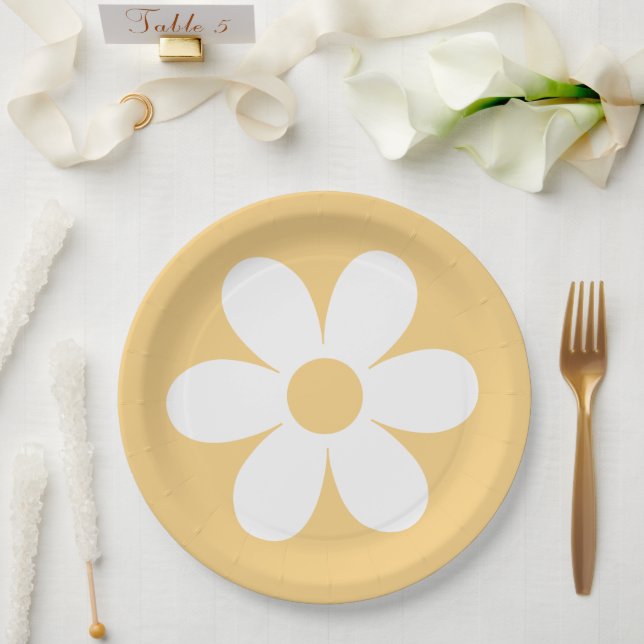 Retro daisy yellow boho paper plates (Wedding)